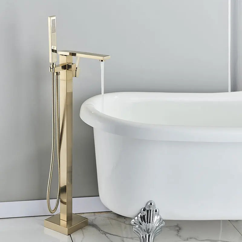 Matte Black Square Bathtub Shower Faucets Floor Standing Faucet Hot Cold Water Shower Mixer Tap Bathroom Waterfall Mixer