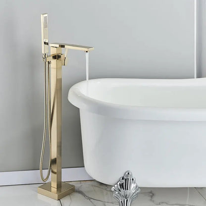 Matte Black Square Bathtub Shower Faucets Floor Standing Faucet Hot Cold Water Shower Mixer Tap Bathroom Waterfall Mixer