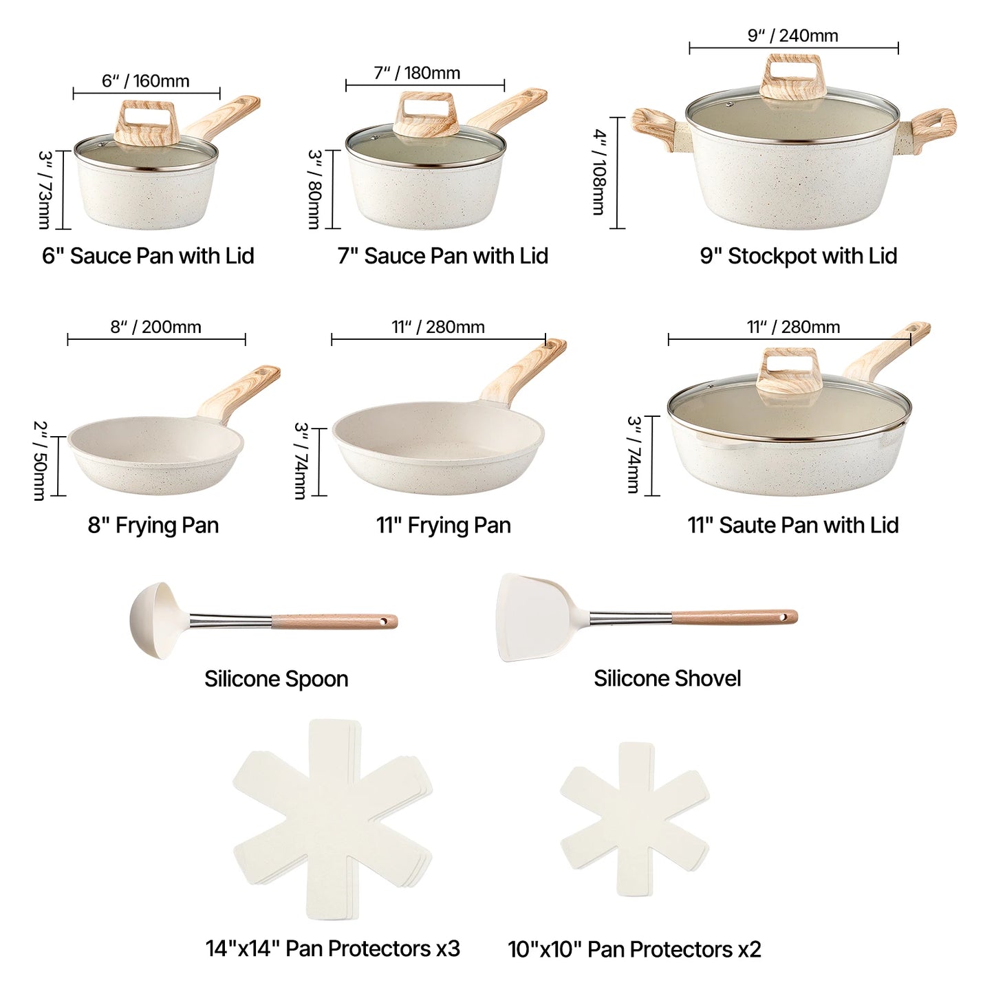 17=Piece Pots and Pans Set Nonstick Granite