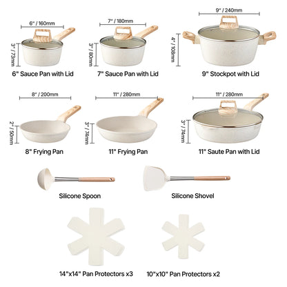 17=Piece Pots and Pans Set Nonstick Granite