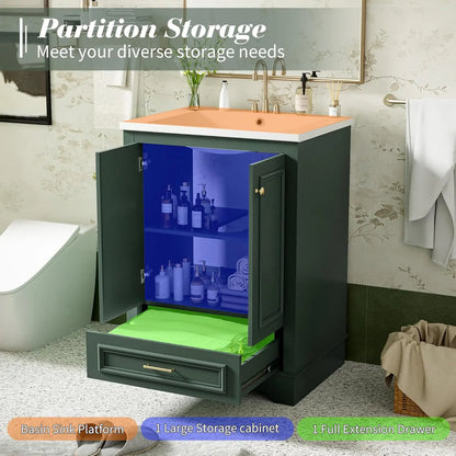 24in Wood Bathroom Vanity Cabinet Ceramic Sink