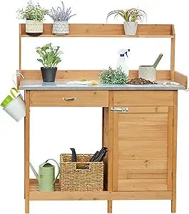 Outdoor Garden Potting Table Work Bench Metal Top