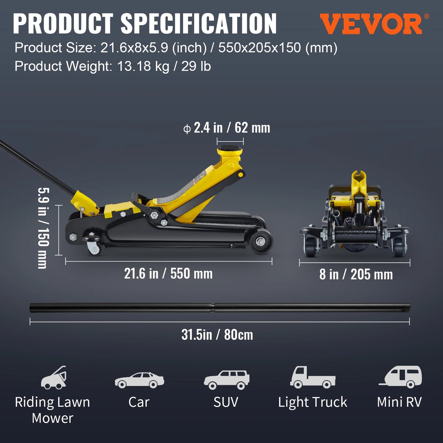 2.5T Hydraulic/Pnuematic Low Profile Floor Jack