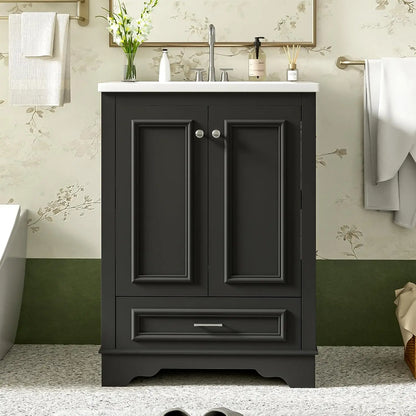 24in Wood Bathroom Vanity Cabinet Ceramic Sink