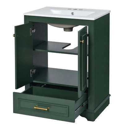 24in Wood Bathroom Vanity Cabinet Ceramic Sink