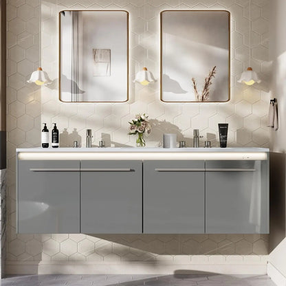 60" LED Floating Double Vanity with Sink Combo