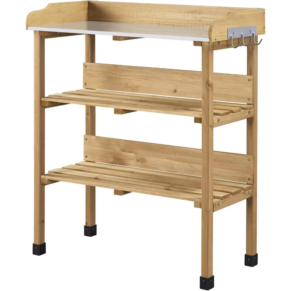 Potting Table w/Metal Tabletop for Gardening