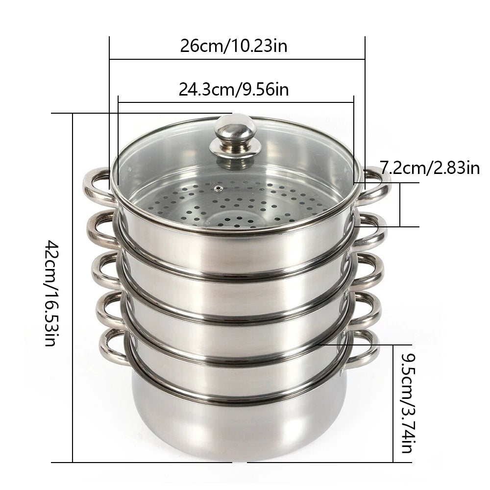 5 Tier  26/28/30/32cm Steamer With Glass Lid