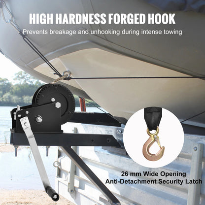 Hand Winch for Boat Trailer Winch Heavy Duty Rope Crank Polyester Strap & Two-Way Ratchet Manual Operated Hand Crank Winch