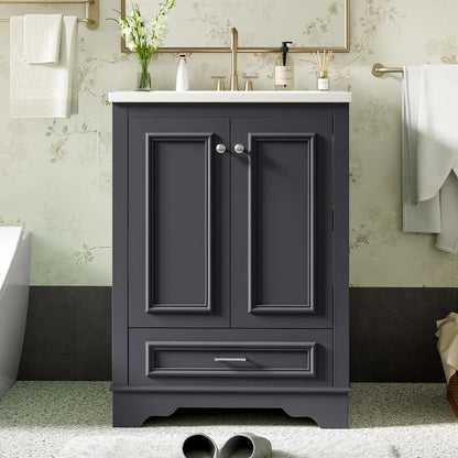24in Wood Bathroom Vanity Cabinet Ceramic Sink