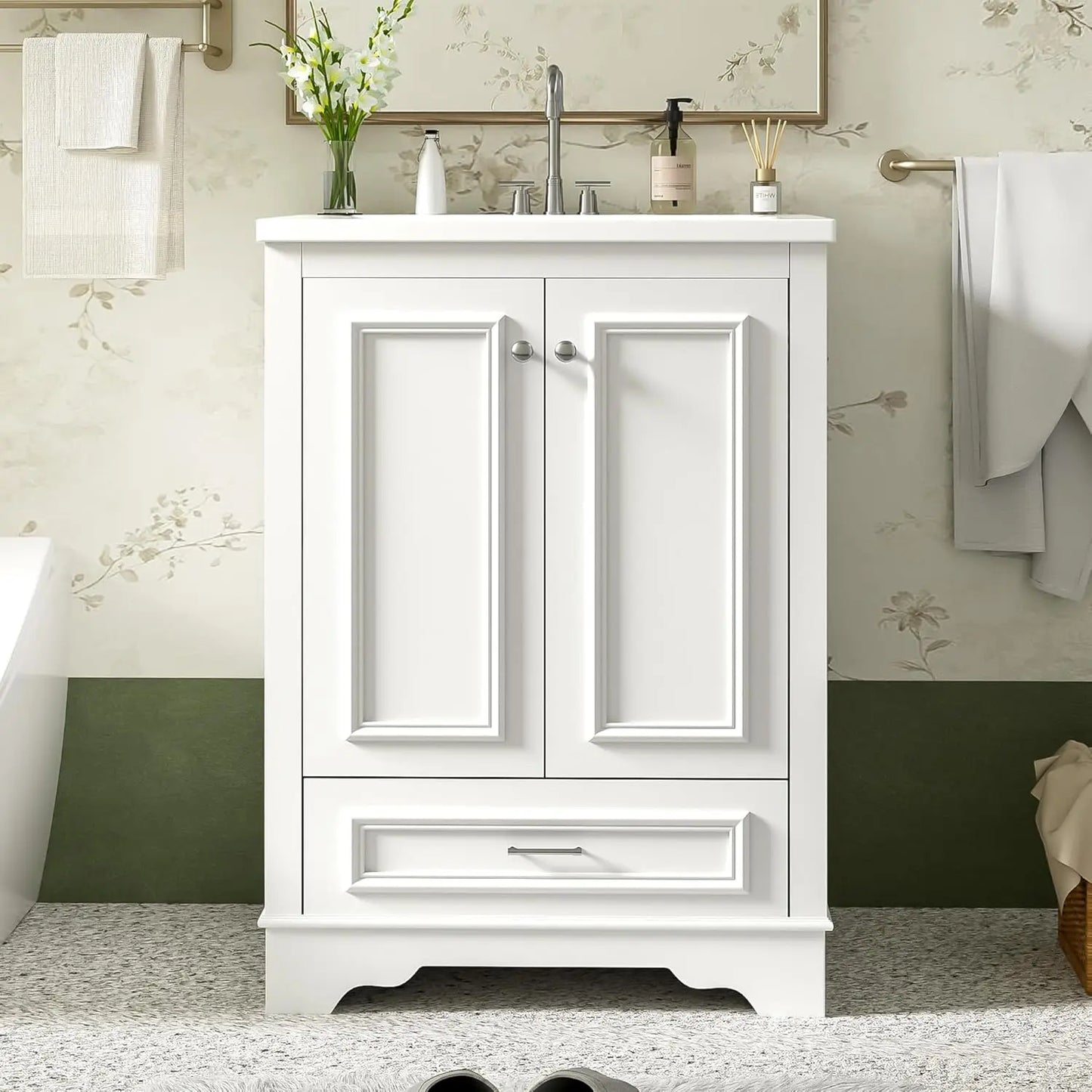 24in Wood Bathroom Vanity Cabinet Ceramic Sink