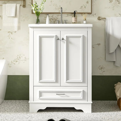 24in Wood Bathroom Vanity Cabinet Ceramic Sink