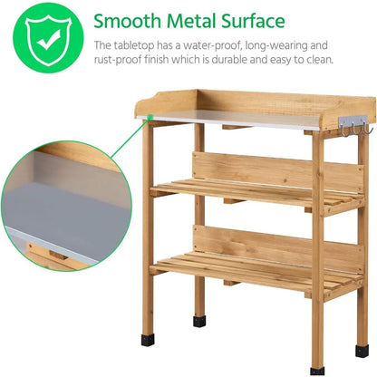 Potting Table w/Metal Tabletop for Gardening