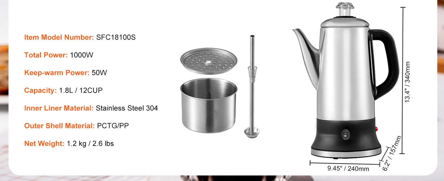 12-Cup Stainless Steel Coffee Perculator