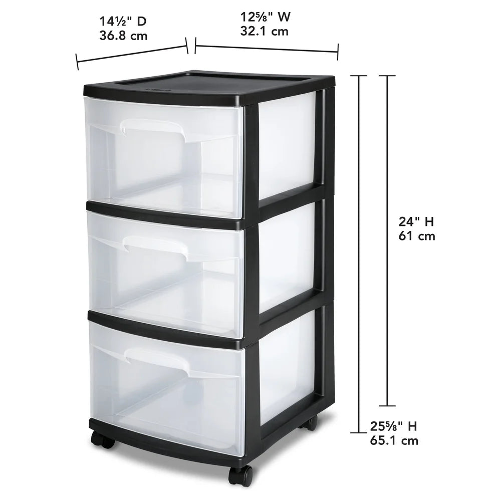 3 Drawer Clear Plastic Storage Cart
