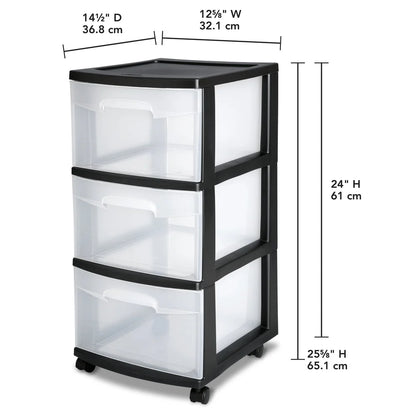 3 Drawer Clear Plastic Storage Cart