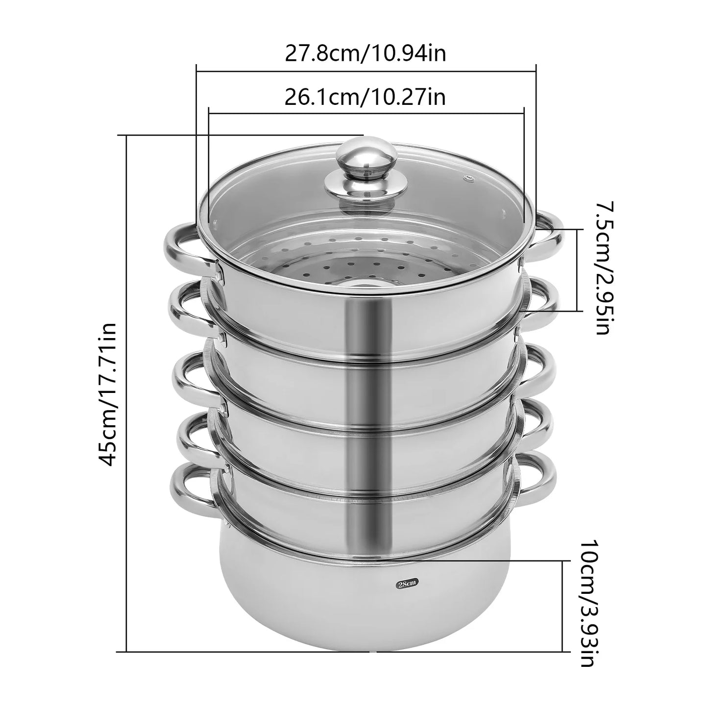 5 Tier  26/28/30/32cm Steamer With Glass Lid