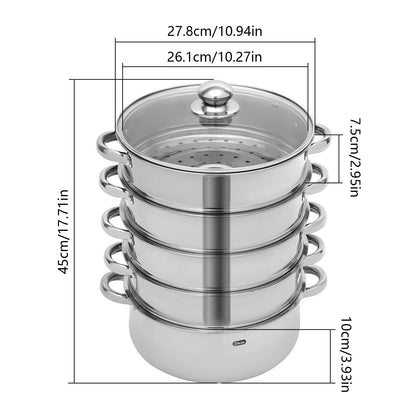 5 Tier  26/28/30/32cm Steamer With Glass Lid