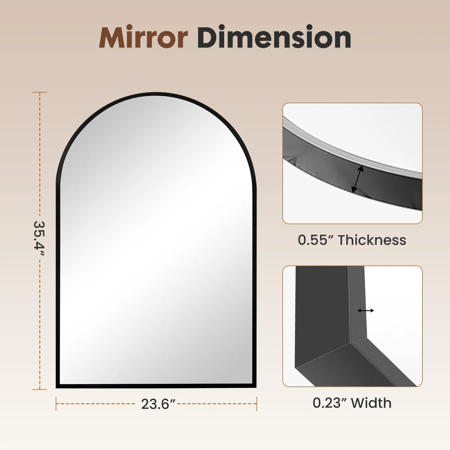JHK 26"x38" Arched Metal Framed Mirrors