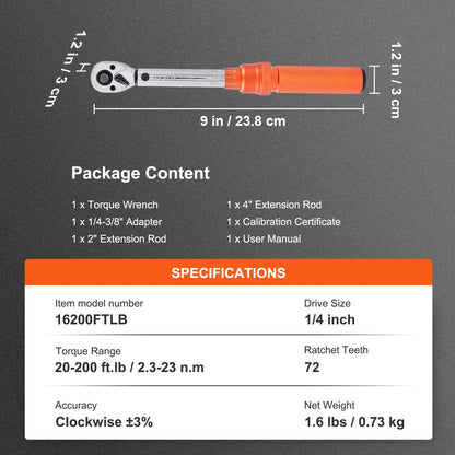 1/2" 1/4" 3/8" Mechanical Torque Wrench Set