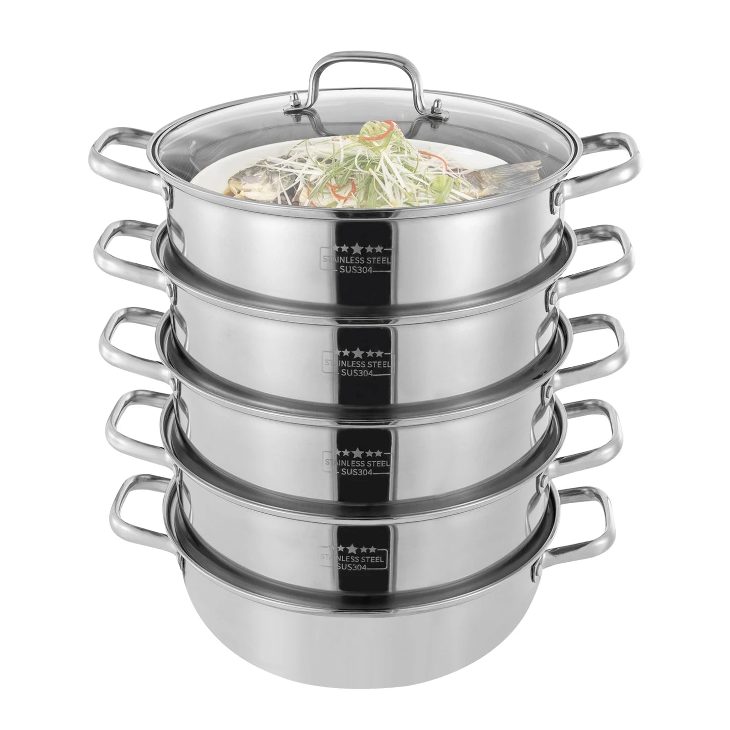 5 Tier  26/28/30/32cm Steamer With Glass Lid