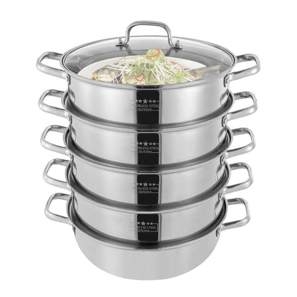 5 Tier  26/28/30/32cm Steamer With Glass Lid