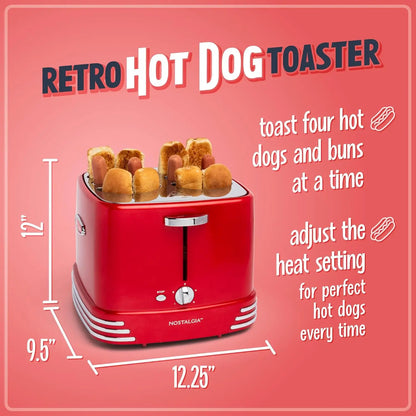 4 Slot Hot Dog and Bun Toaster with Mini Tongs