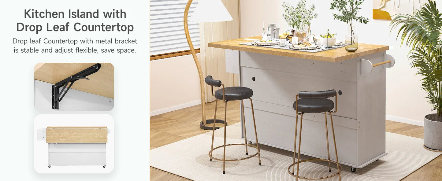60" Mobile Kitchen Island with drop leaf