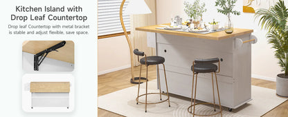 60" Mobile Kitchen Island with drop leaf