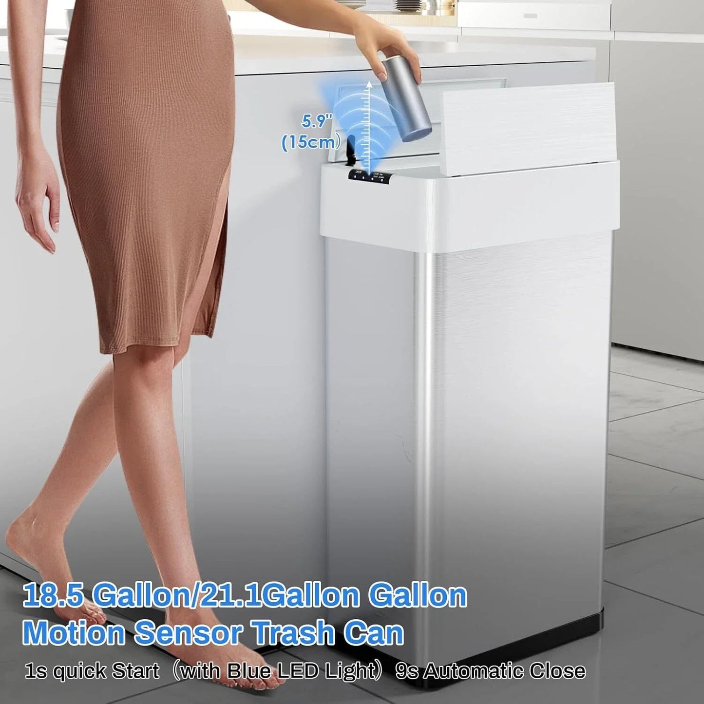 13.2-21.1Gal Motion Sensor Trash Can for Kitchen
