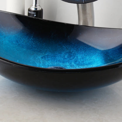 Tempered Glass Bathroom Vessel Sink with Waterfall