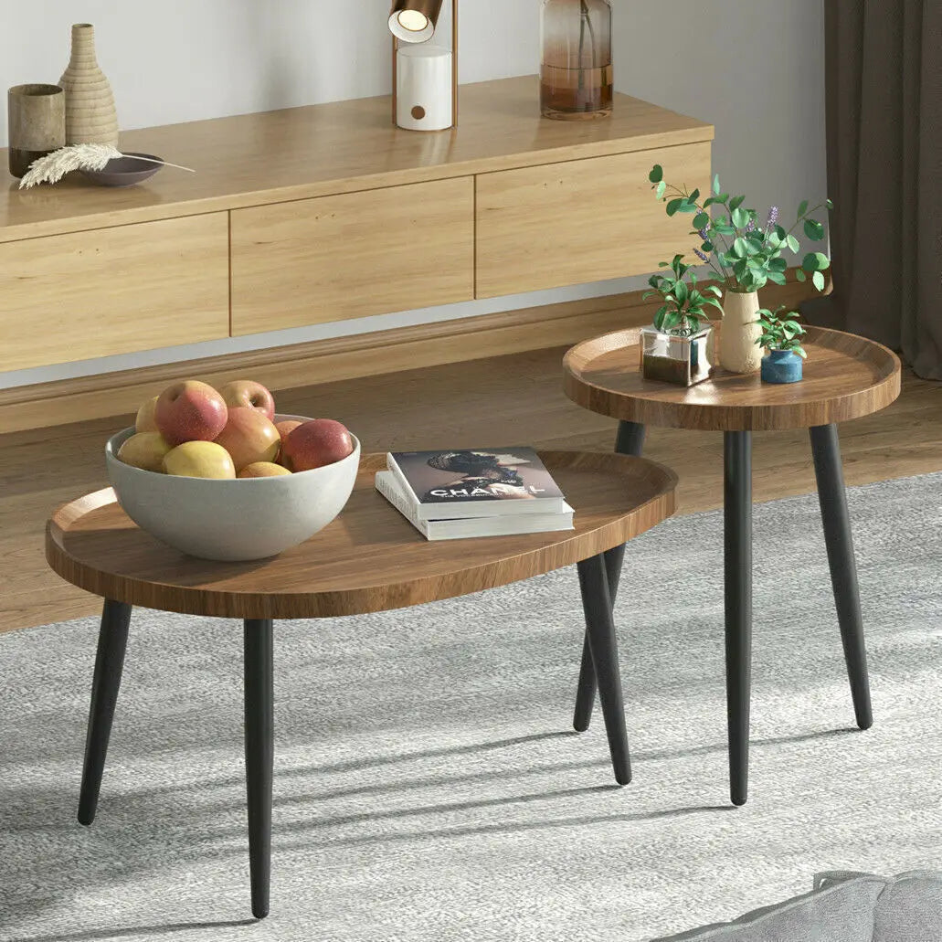 Round Coffee End Table Set Modern Nesting Style