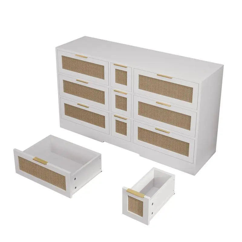 51.2” White Rattan Storage Locker with 9 Drawers