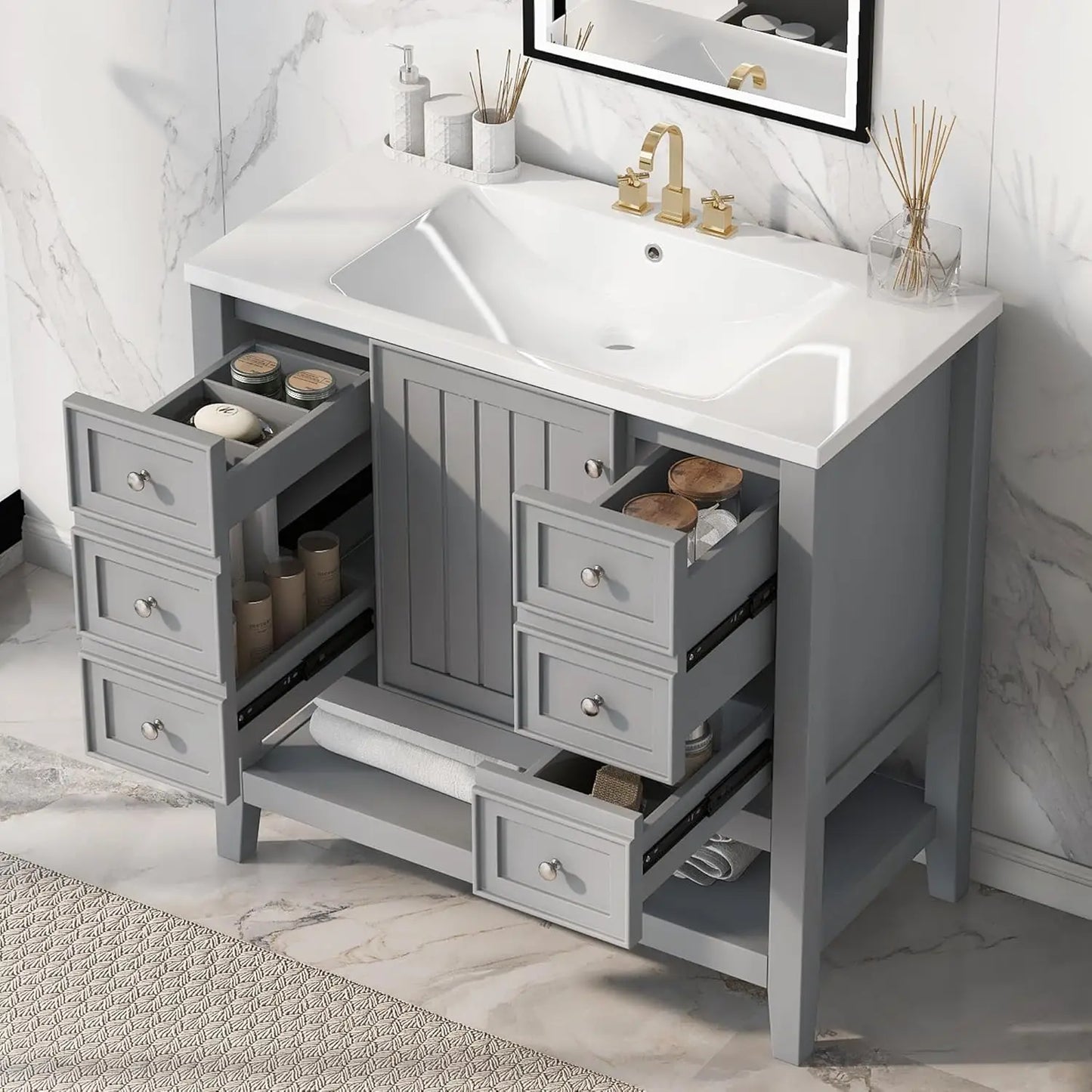36" Bathroom Vanity Cabinet Sink Top Combo
