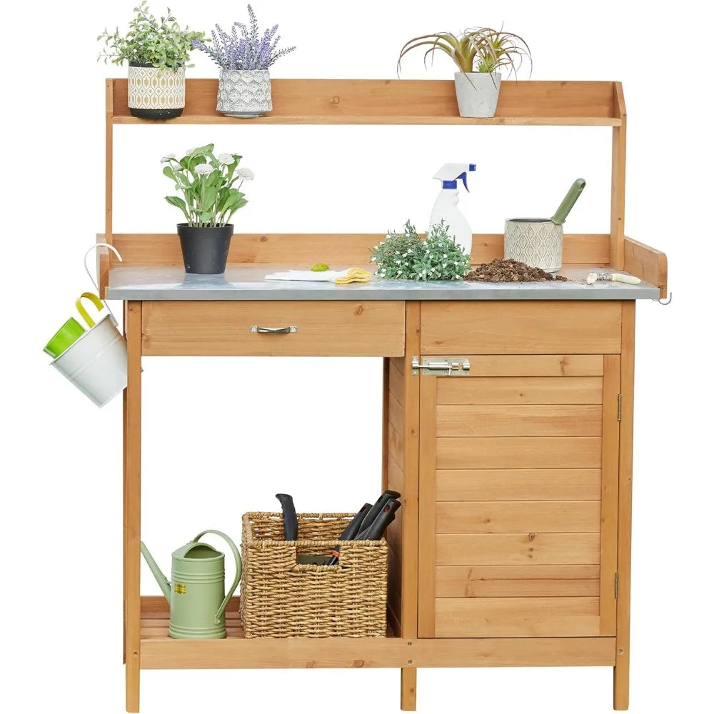Outdoor Garden Potting Table Work Bench Metal Top