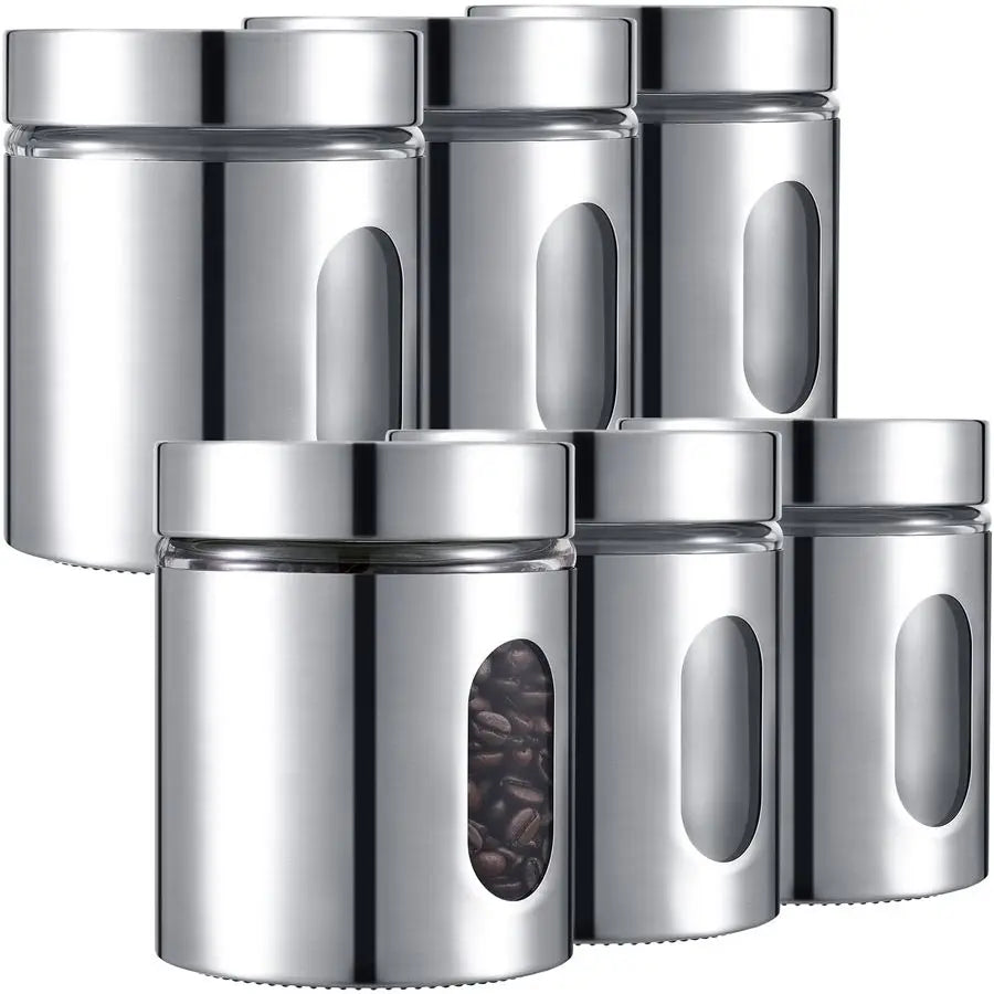 6 Pack Kitchen Canisters Set Airtight Stainless Steel