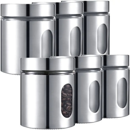 6 Pack Kitchen Canisters Set Airtight Stainless Steel
