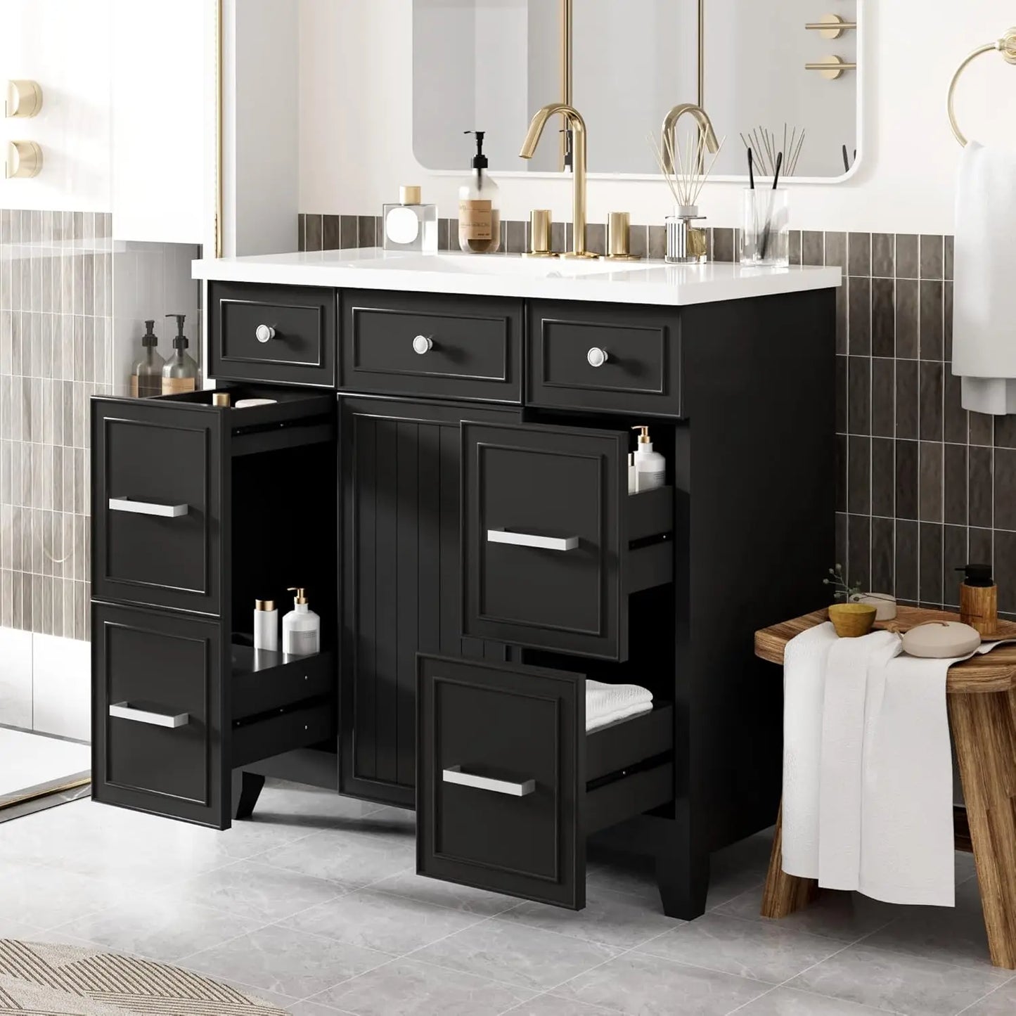 36" Bathroom Vanity Cabinet Sink Top Combo