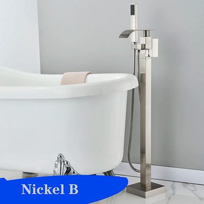 Matte Black Square Bathtub Shower Faucets Floor Standing Faucet Hot Cold Water Shower Mixer Tap Bathroom Waterfall Mixer