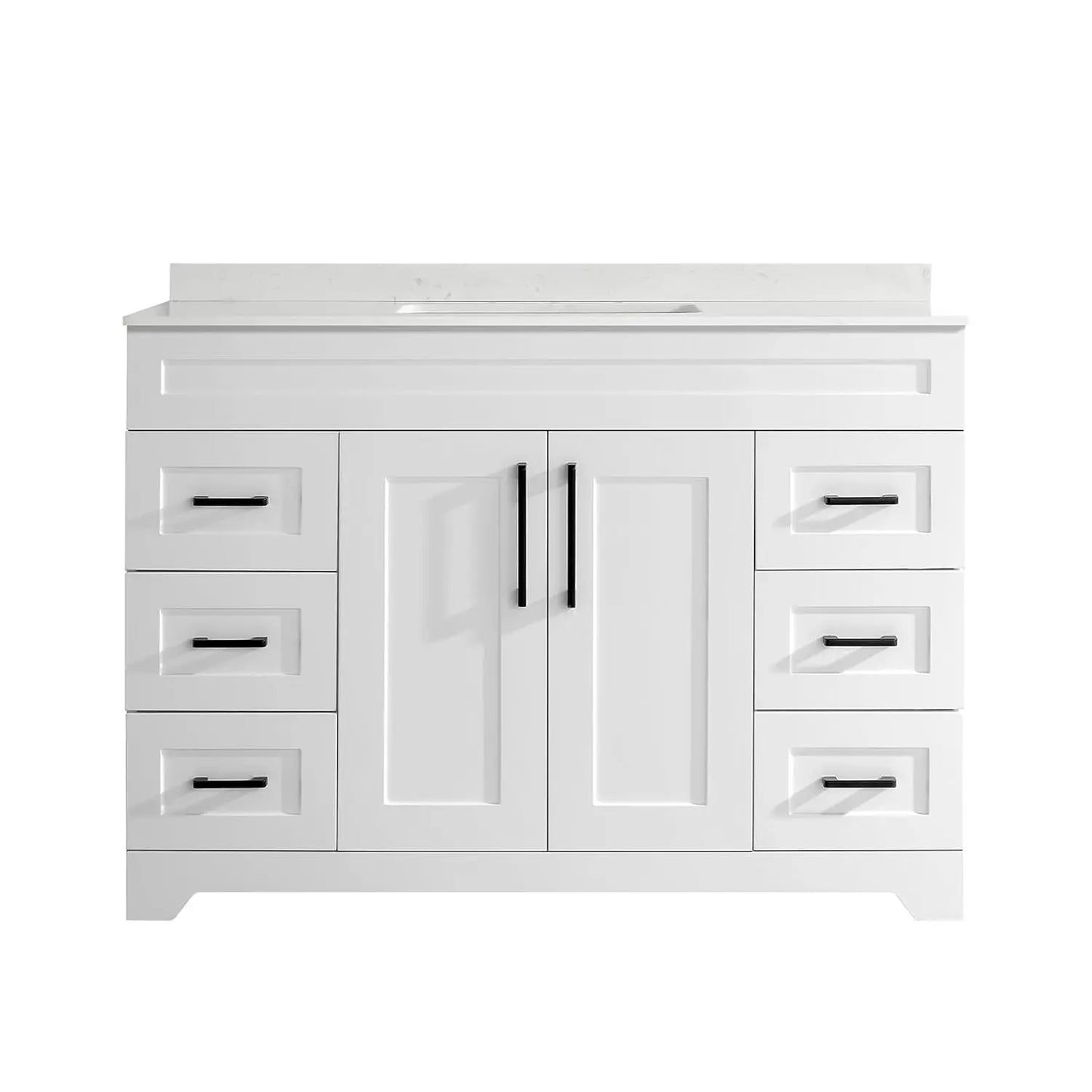 48" White Stone Top Vanity Soft Close Doors Drawers