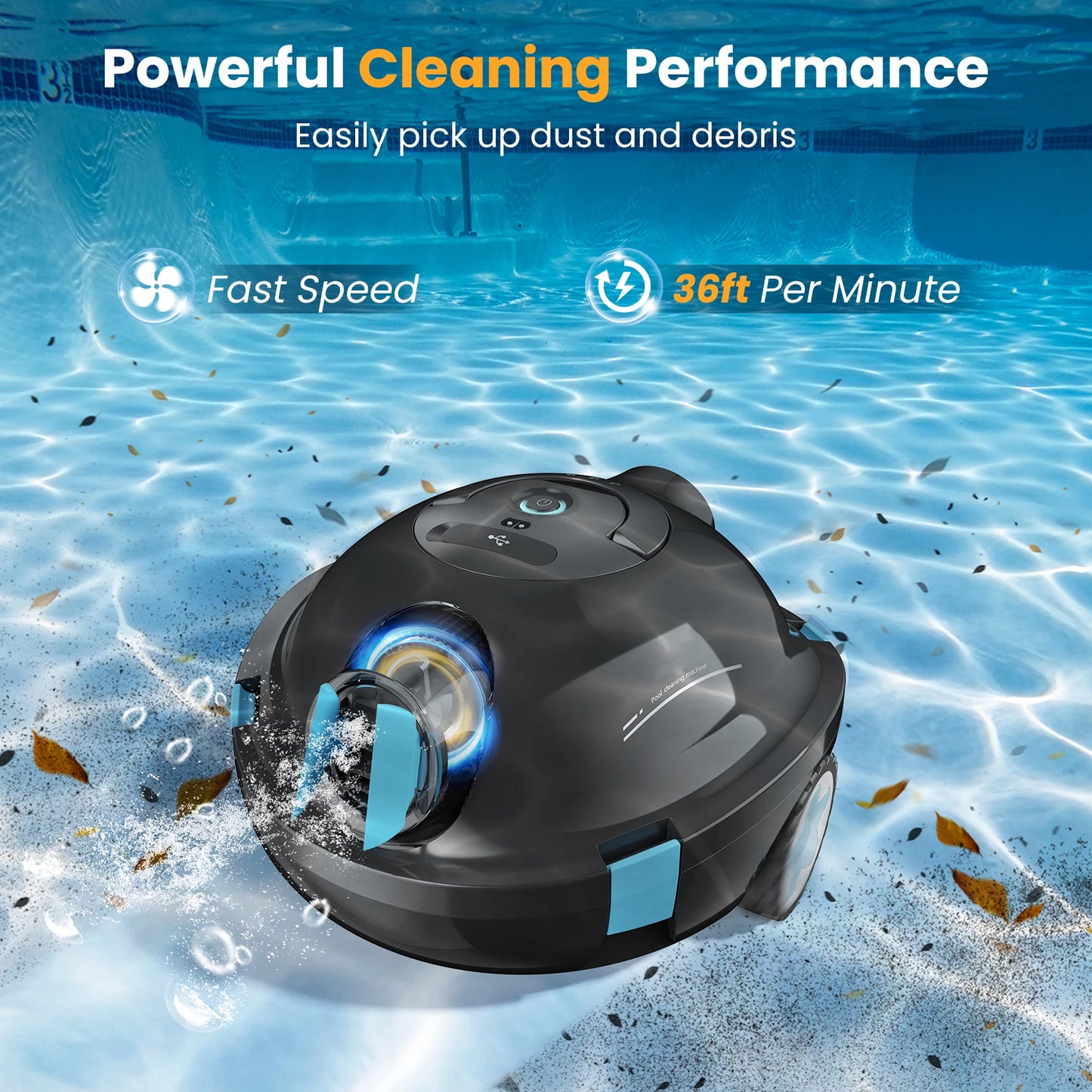 Cordless Robotic Pool Cleaner,90 Mins Runtime