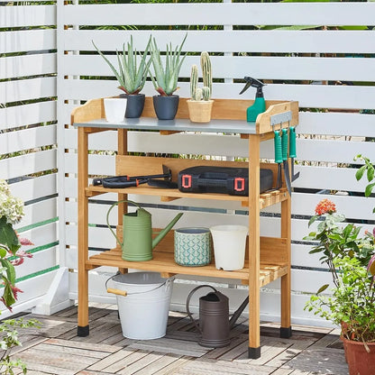 Potting Table w/Metal Tabletop for Gardening
