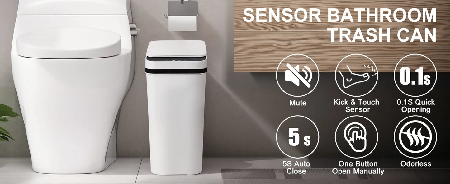 2 Pack 12L Bathroom Automatic Trash Cans White