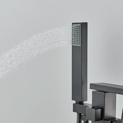 Matte Black Square Bathtub Shower Faucets Floor Standing Faucet Hot Cold Water Shower Mixer Tap Bathroom Waterfall Mixer
