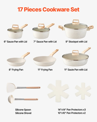 17=Piece Pots and Pans Set Nonstick Granite
