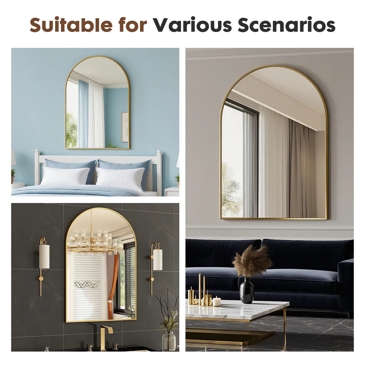 JHK 26"x38" Arched Metal Framed Mirrors