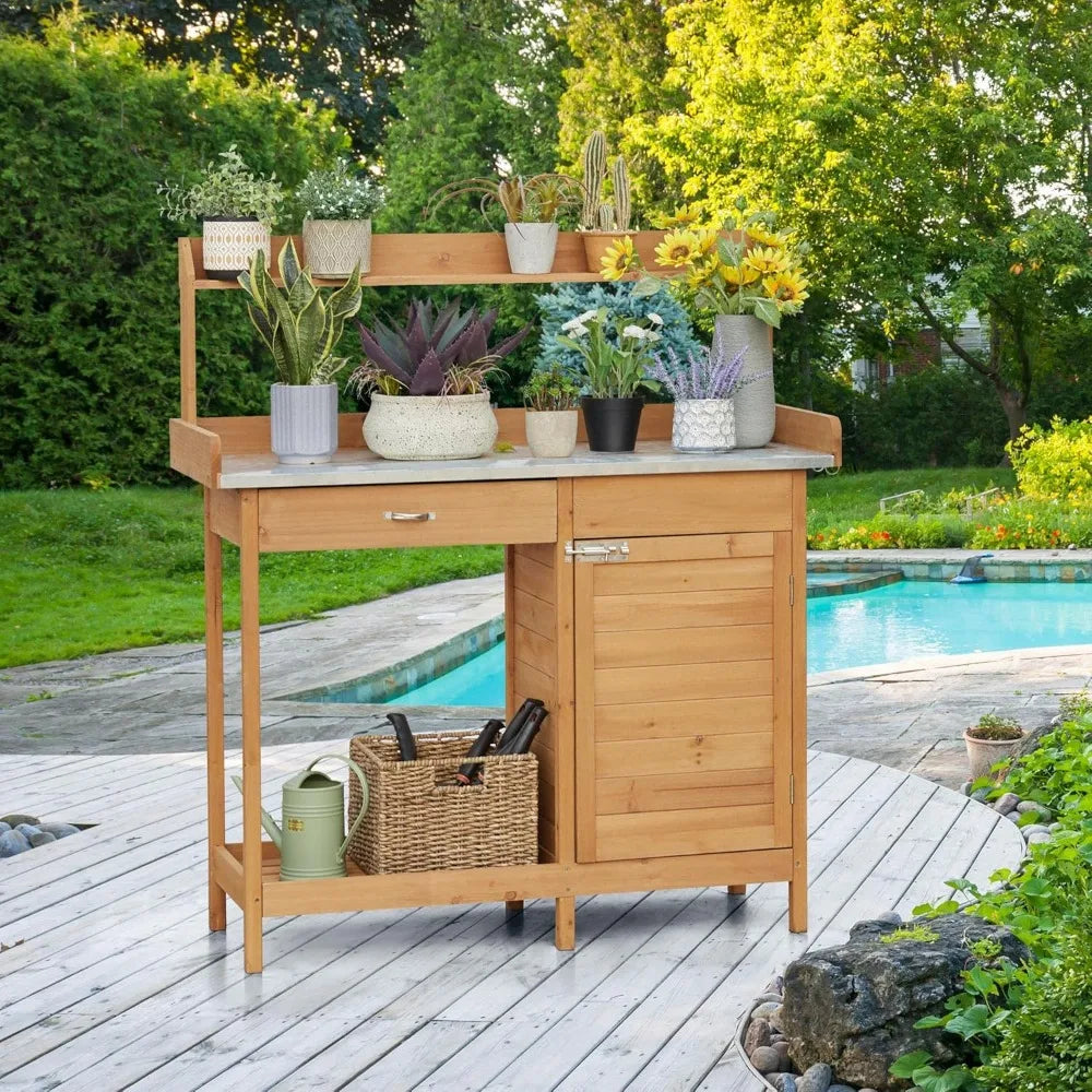 Outdoor Garden Potting Table Work Bench Metal Top