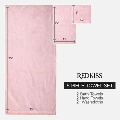 6 Piece Oversized Bath Towel Set Pink