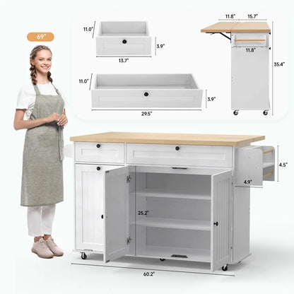 60" Mobile Kitchen Island with drop leaf