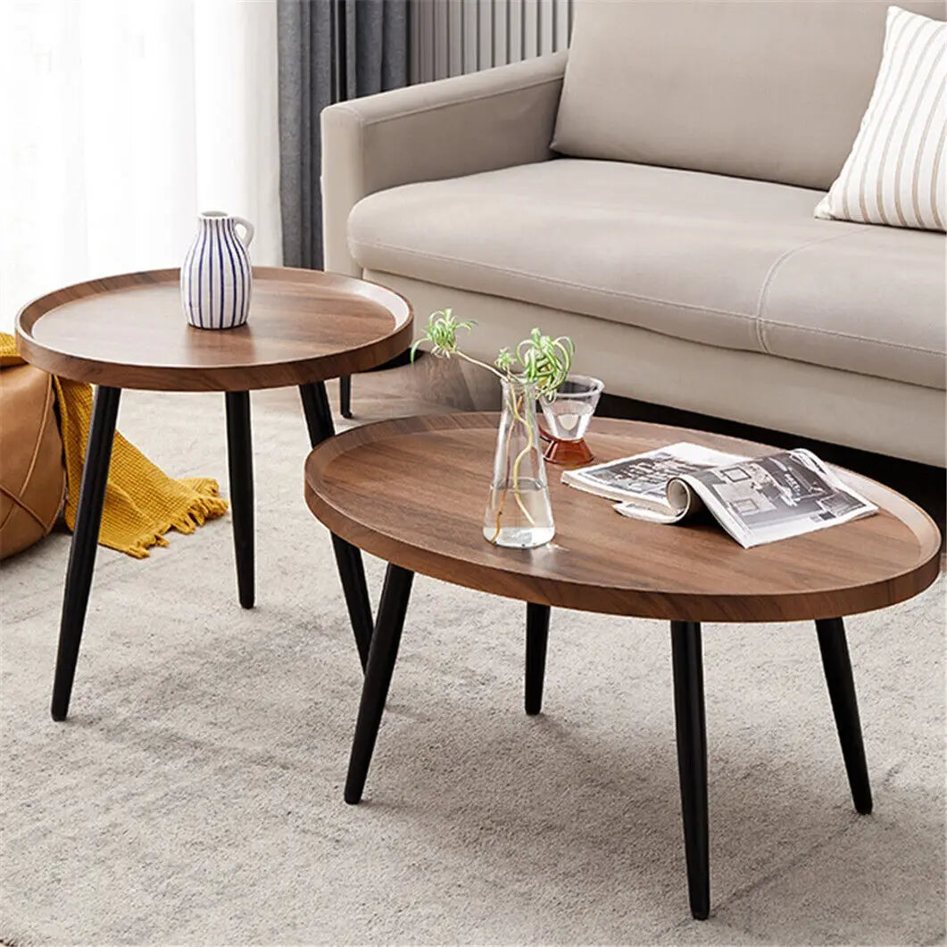 Round Coffee End Table Set Modern Nesting Style